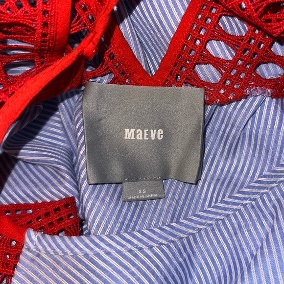 Anthropologie MAEVE Artsy Striped Poplin Crochet Colorful Blouse Top Sz XS - Picture 8 of 8